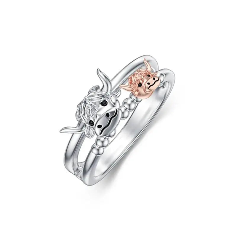 Anello Floreale con Motivo Mucca Oro Rosa