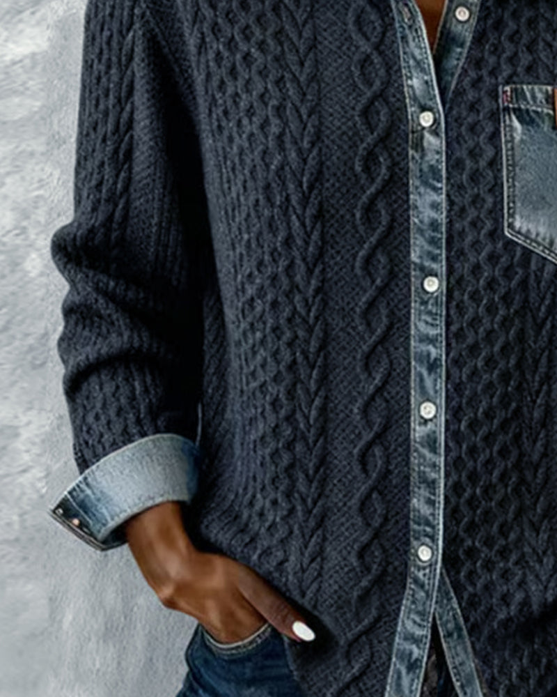 Camicia a maniche lunghe con patchwork denim