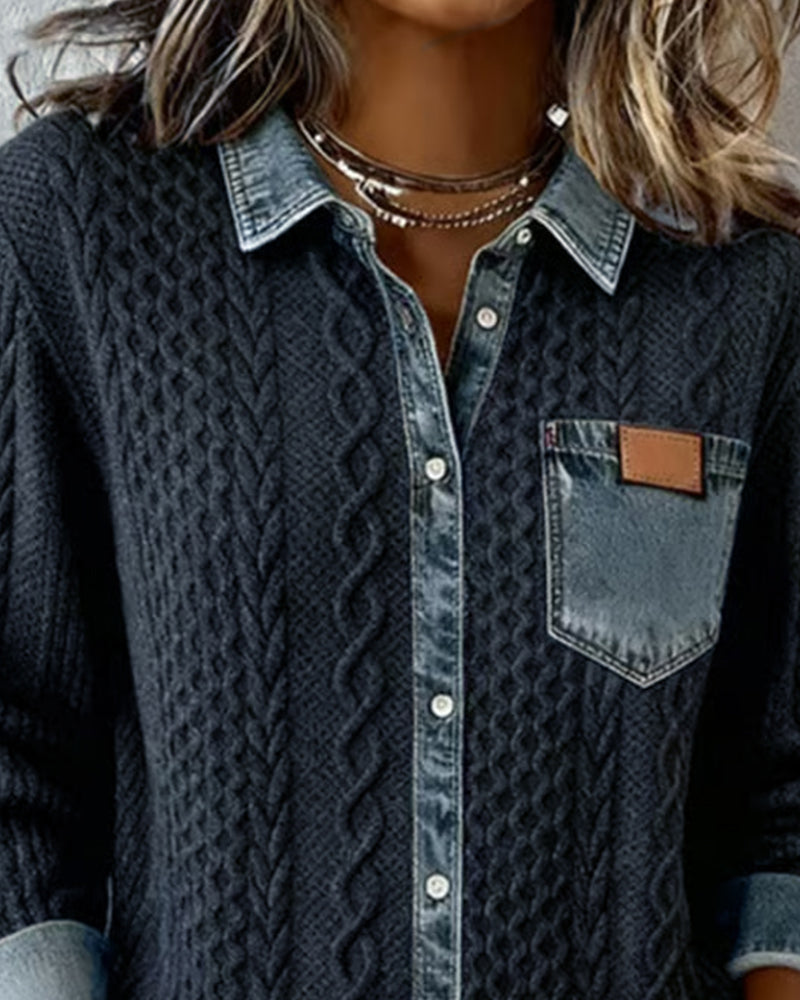 Camicia a maniche lunghe con patchwork denim