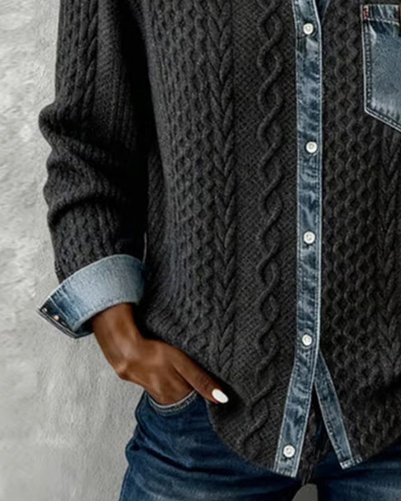 Camicia a maniche lunghe con patchwork denim