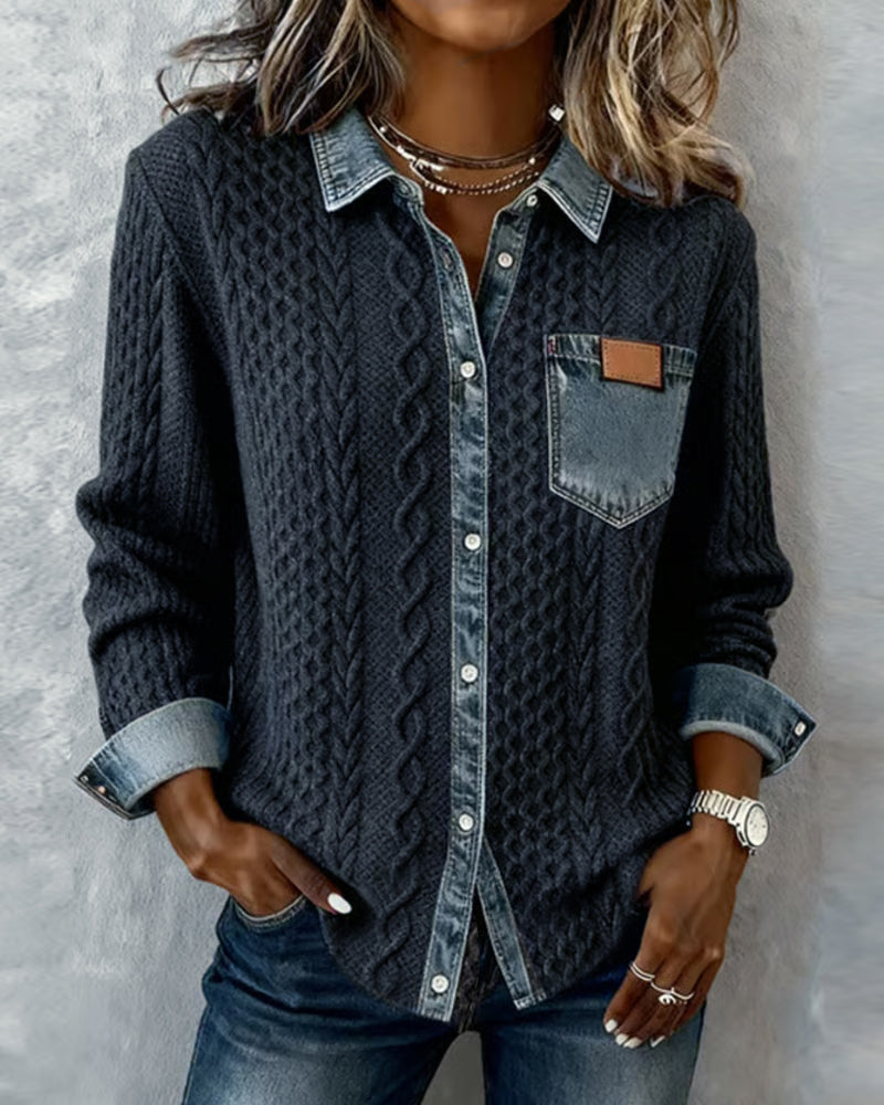 Camicia a maniche lunghe con patchwork denim