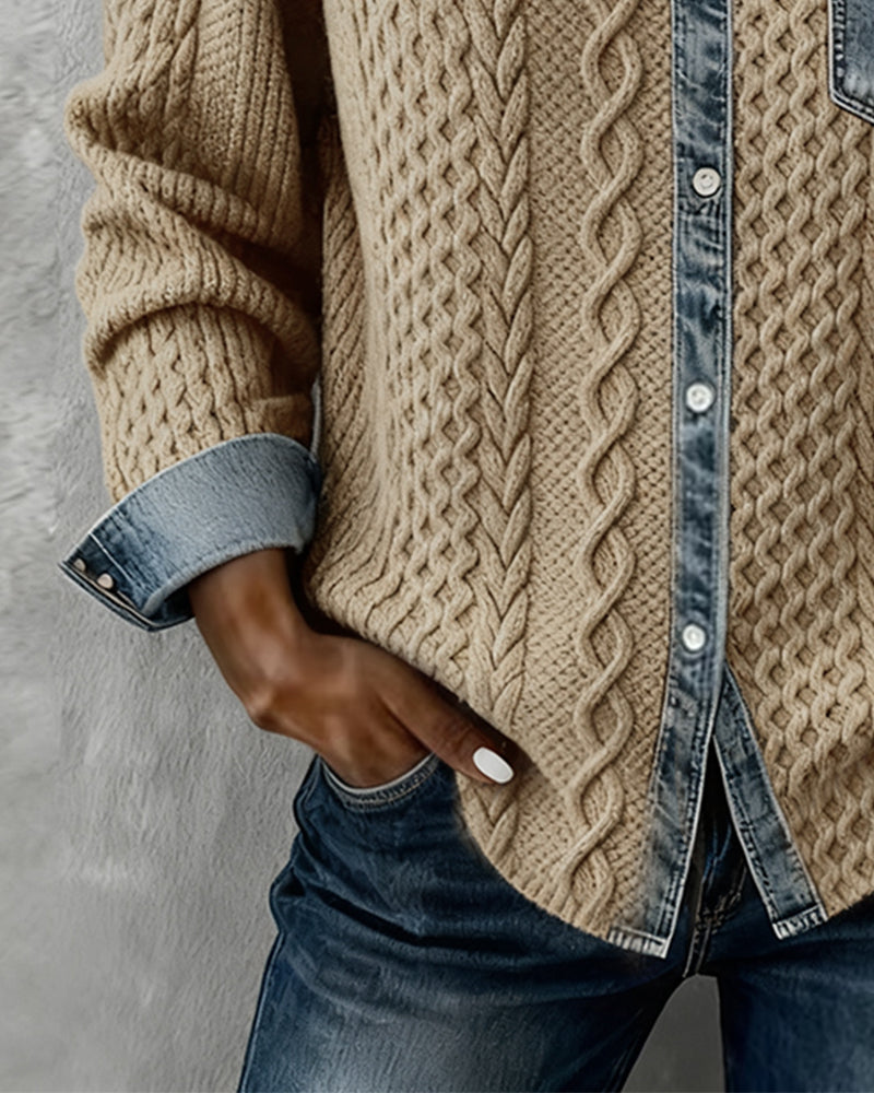 Camicia a maniche lunghe con patchwork denim