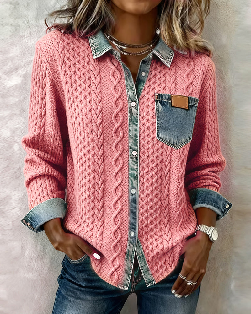 Camicia a maniche lunghe con patchwork denim
