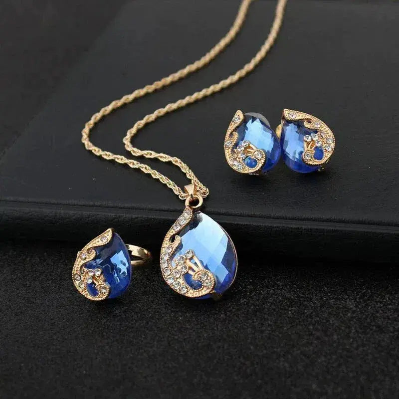Set di Gioielli con Cristallo Blu Dorati