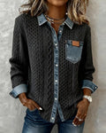 Camicia a maniche lunghe con patchwork denim