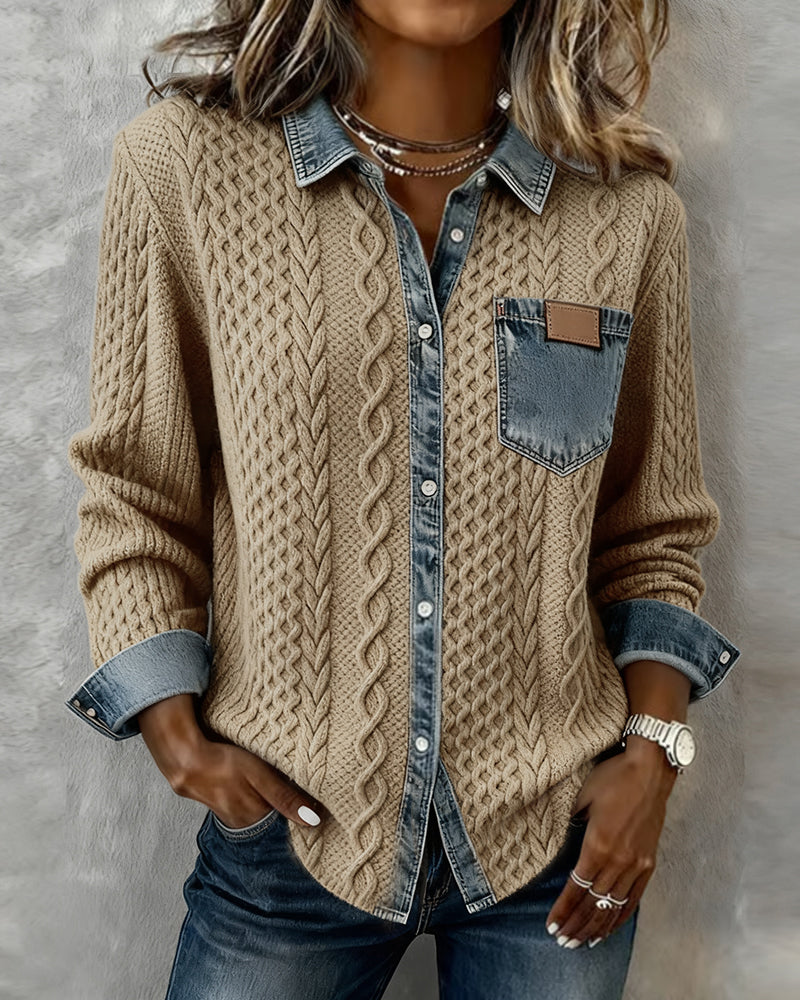 Camicia a maniche lunghe con patchwork denim