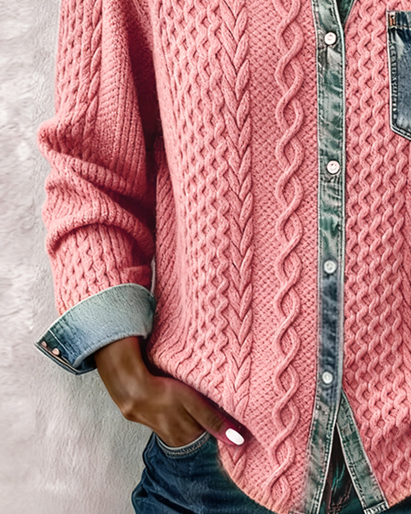 Camicia a maniche lunghe con patchwork denim