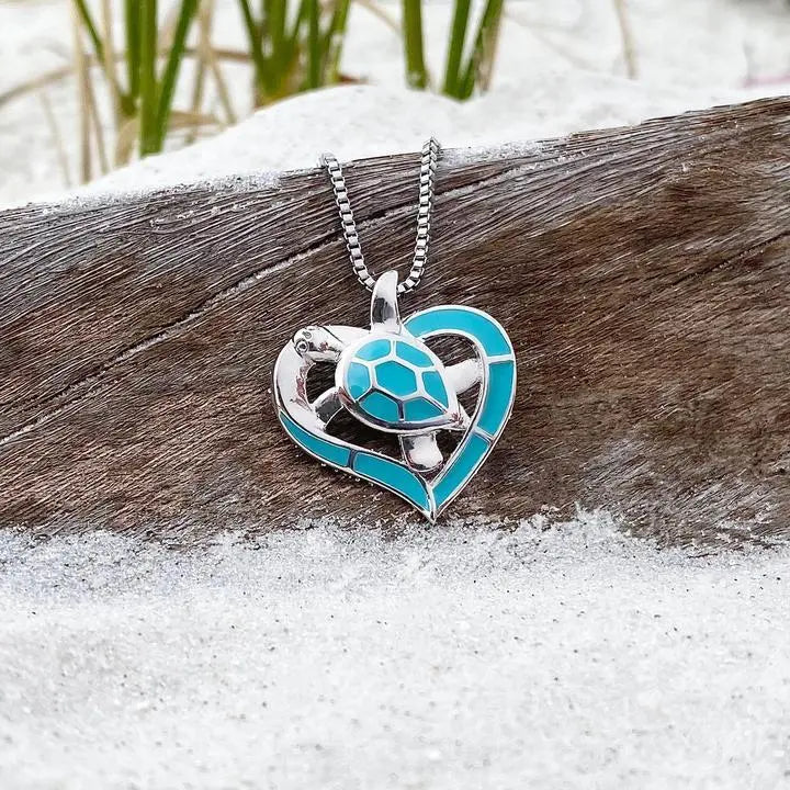 Collana a Cuore con Tartaruga Marina Argentata