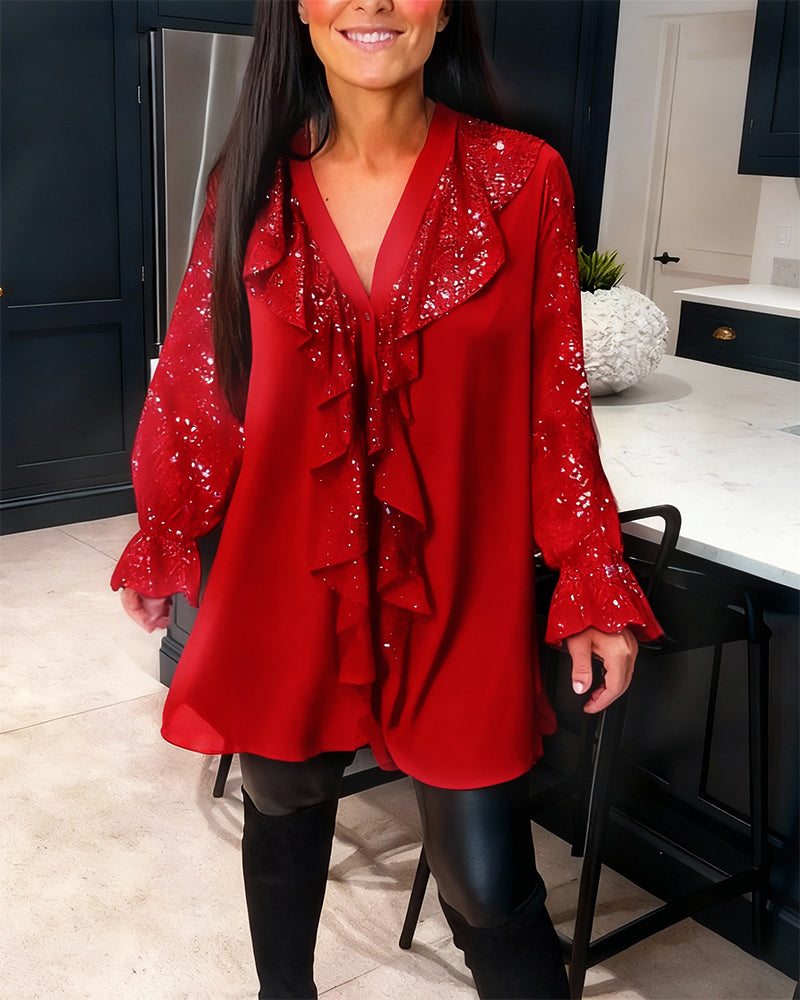 Blusa tinta unita con volant