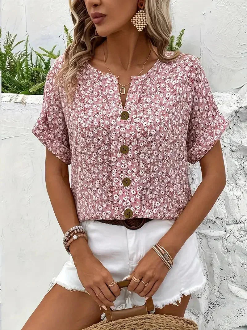 Wolena | Blusa a fiori di campo con scollo a intaglio