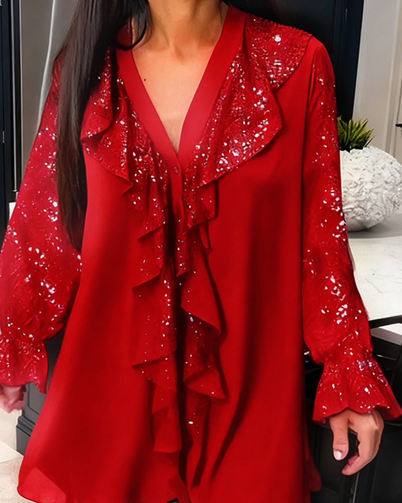 Blusa tinta unita con volant