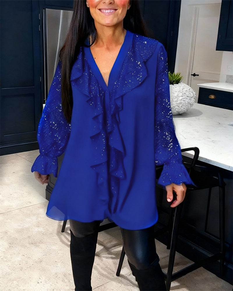 Blusa tinta unita con volant