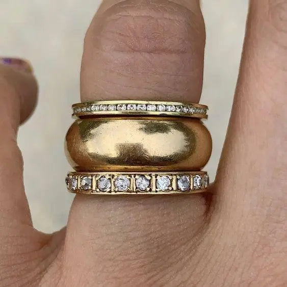 Set di Anelli Vintage con Zirconia Dorato