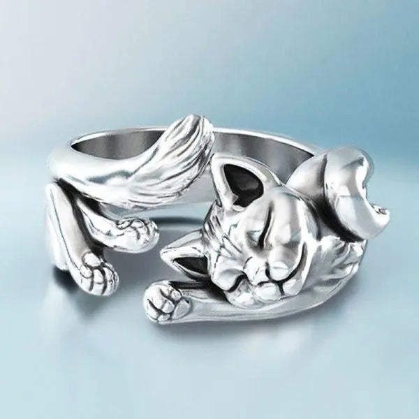 Anello Vintage con Gatto Argentato