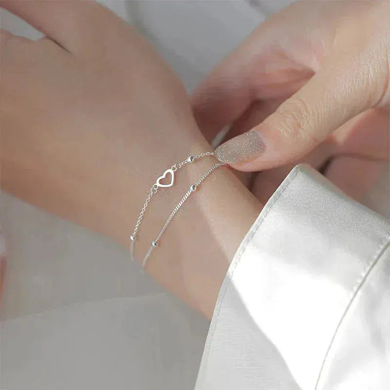 Bracciale Regolabile a Cuore Argentato