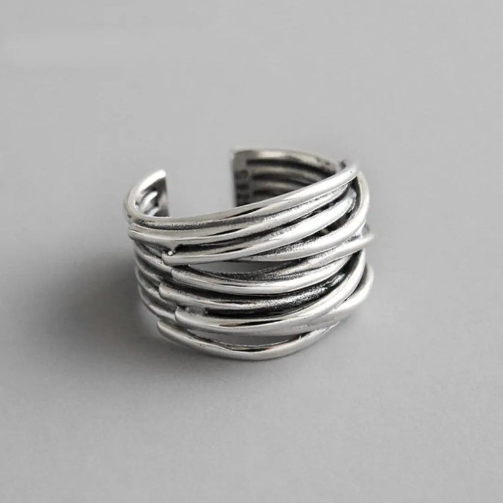 Anello Regolabile a Strati Argentato