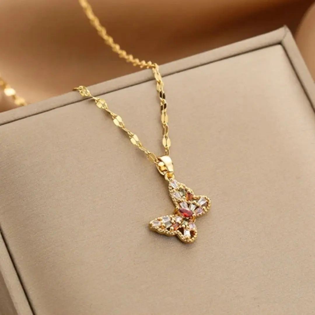 Collana a Farfalla con Cristallo Dorata
