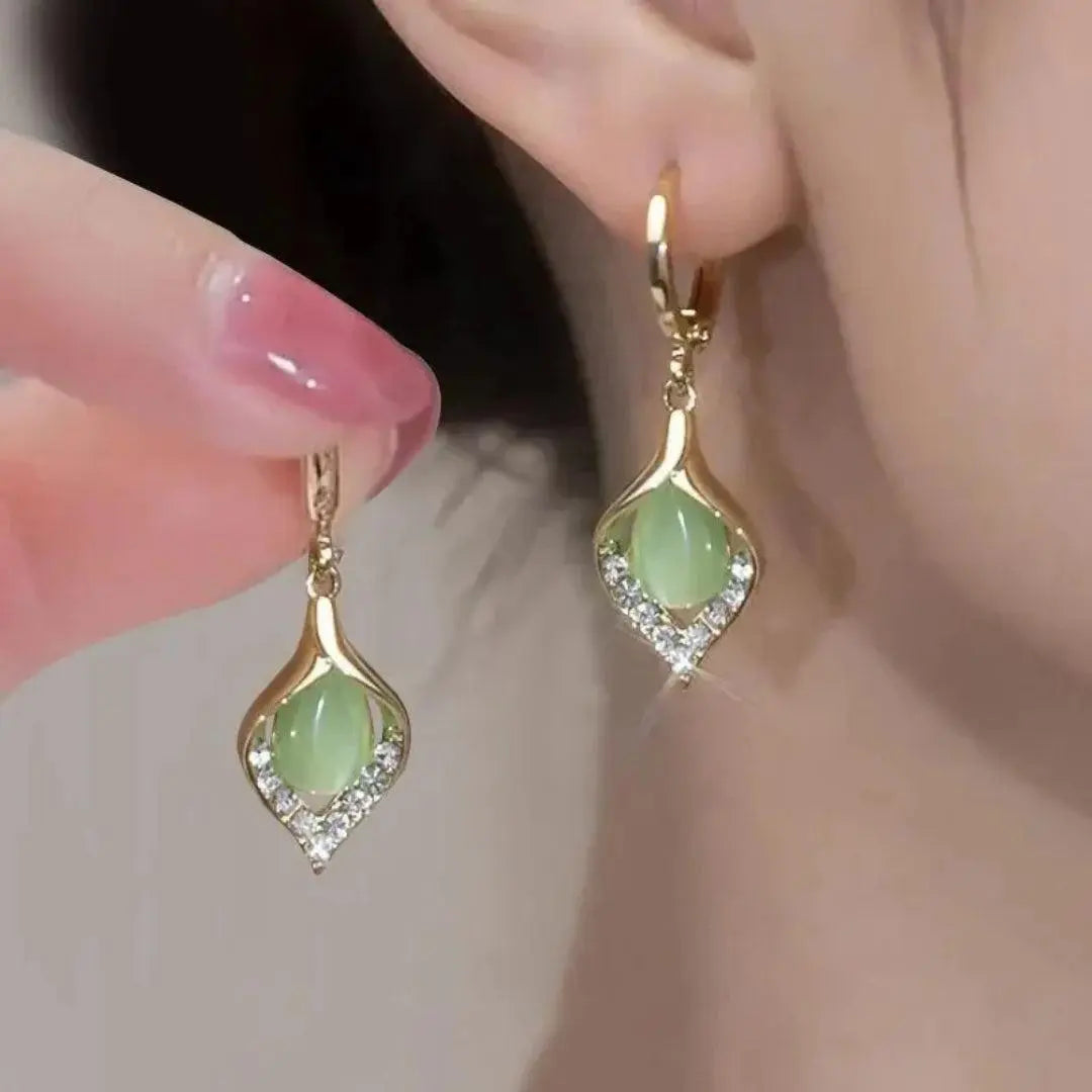 Orecchini Elegante con Zirconia Verde e Cristallo Verde