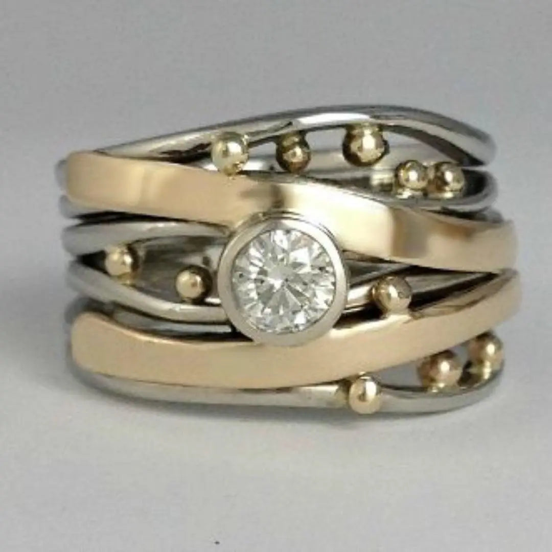 Anello Vintage con Zirconia Dorato