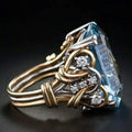 Anello Vintage con Zirconia Blu Dorato