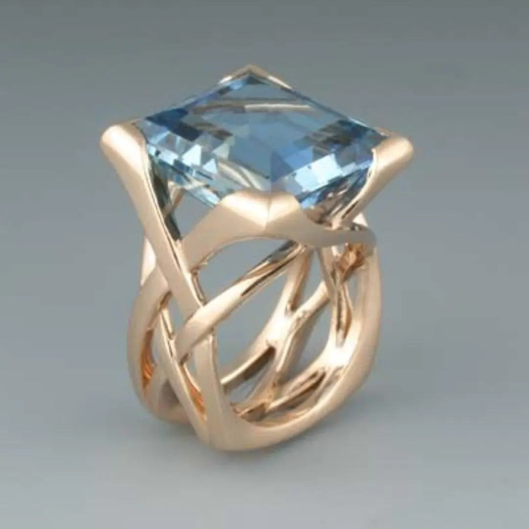 Anello Vintage Floreale con Zirconia Blu Oro Rosa