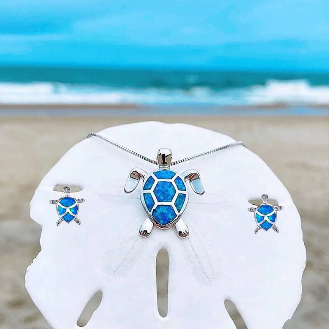 Set di Gioielli con Tartaruga Marina Ispirato al Mare e Opale