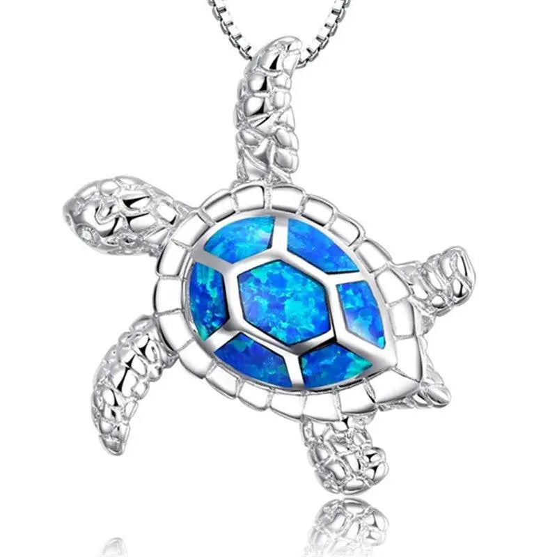 Collana con Tartaruga Marina Ispirato al Mare e Opale Blu