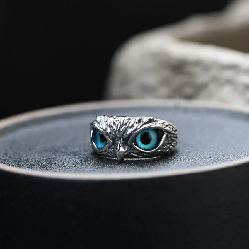 Anello Regolabile con Gufo e Opale Argentato