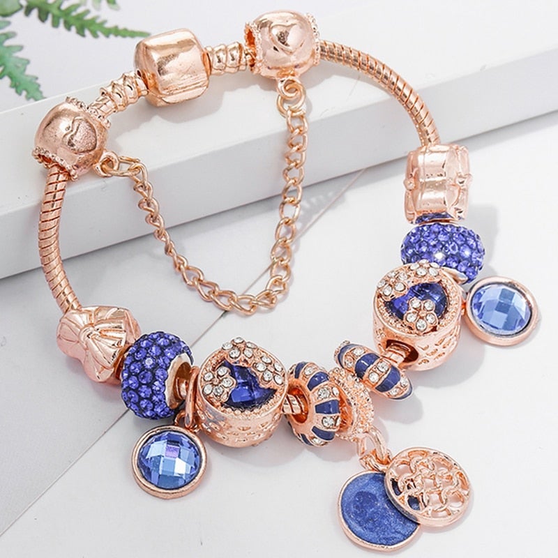 Bracciale con Cristallo Blu Argentato