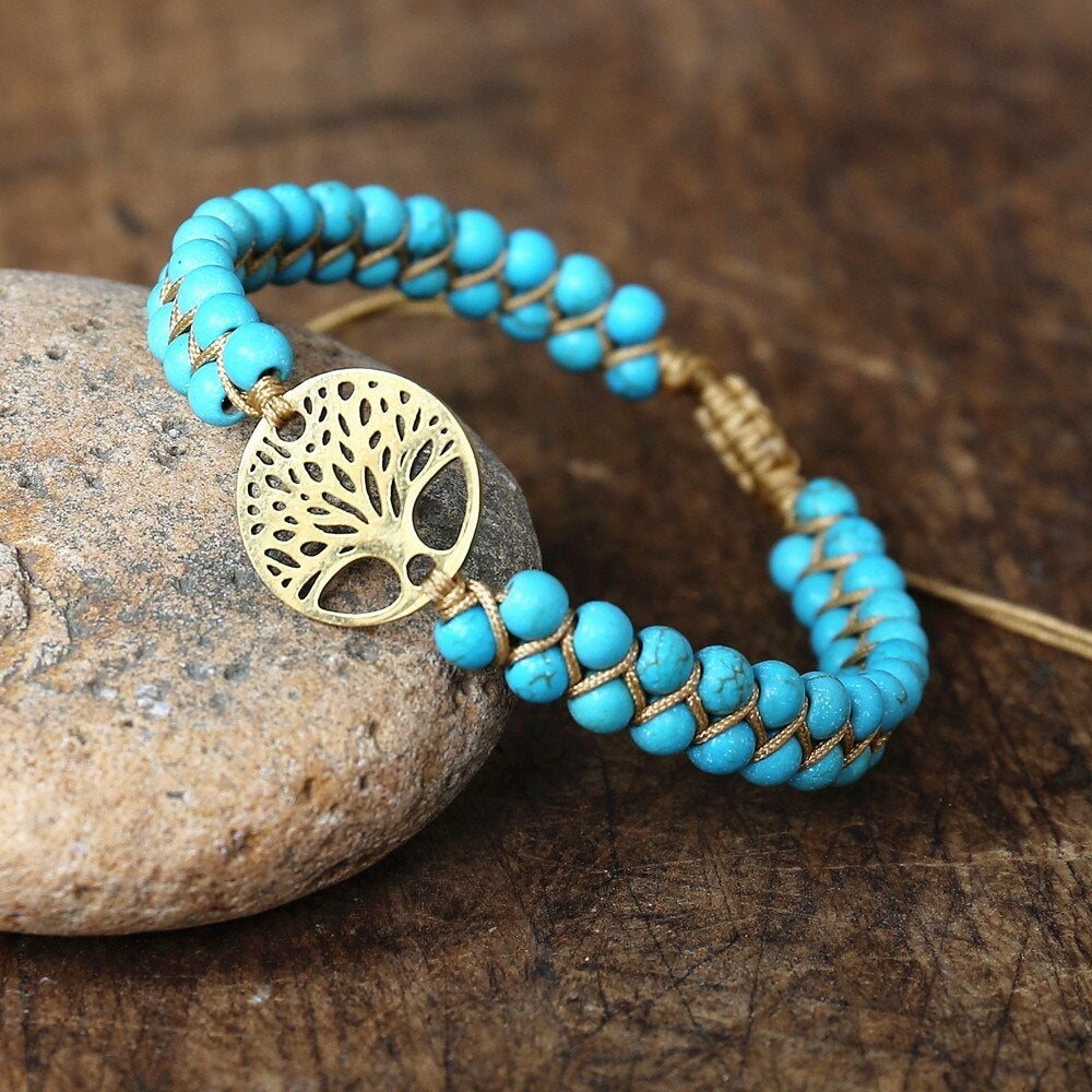 Bracciale Artigianale Albero della Vita con Pietra Turchese