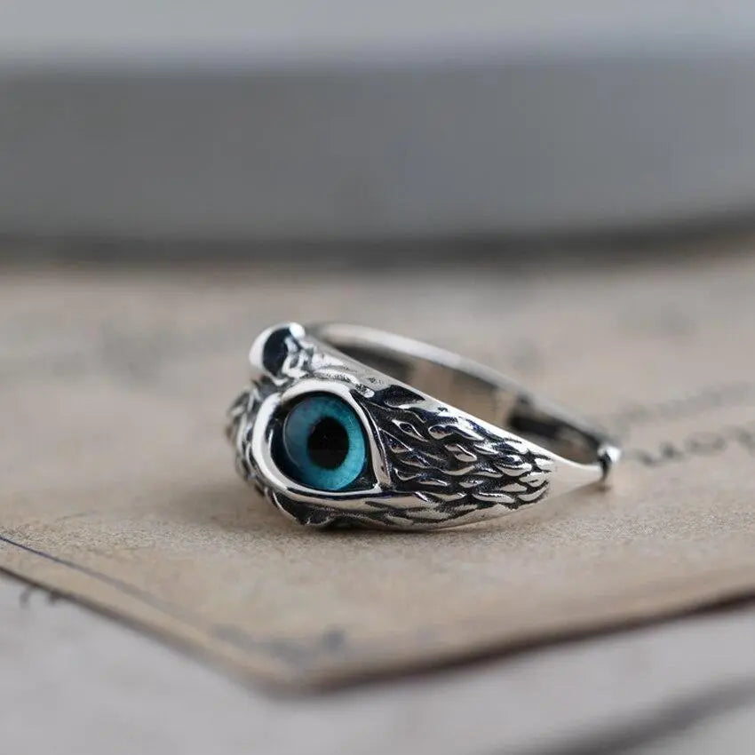 Anello Regolabile con Gufo e Opale Argentato