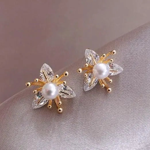 Orecchini Floreale con Perle e Cristallo
