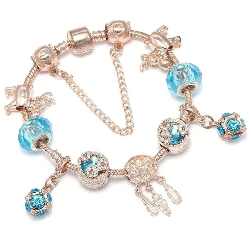 Bracciale Floreale con Zirconia Blu Oro Rosa
