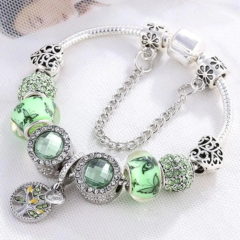 Bracciale con Cristallo Verde Argentato