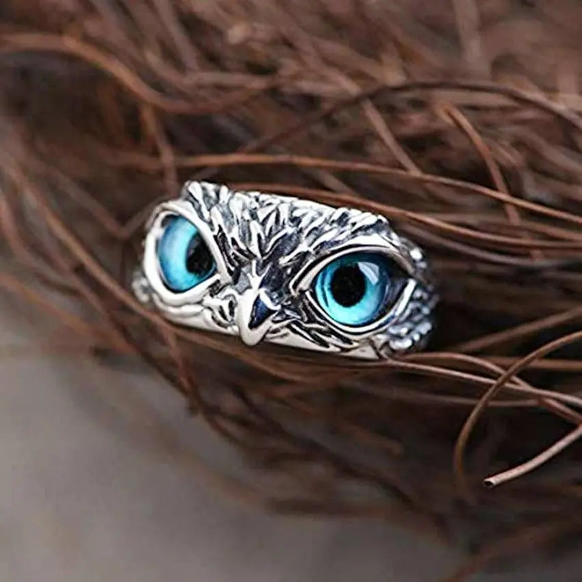 Anello Regolabile con Gufo e Opale Argentato