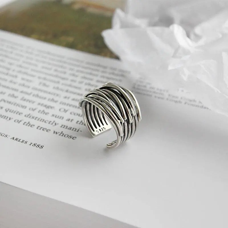 Anello Regolabile a Strati Argentato