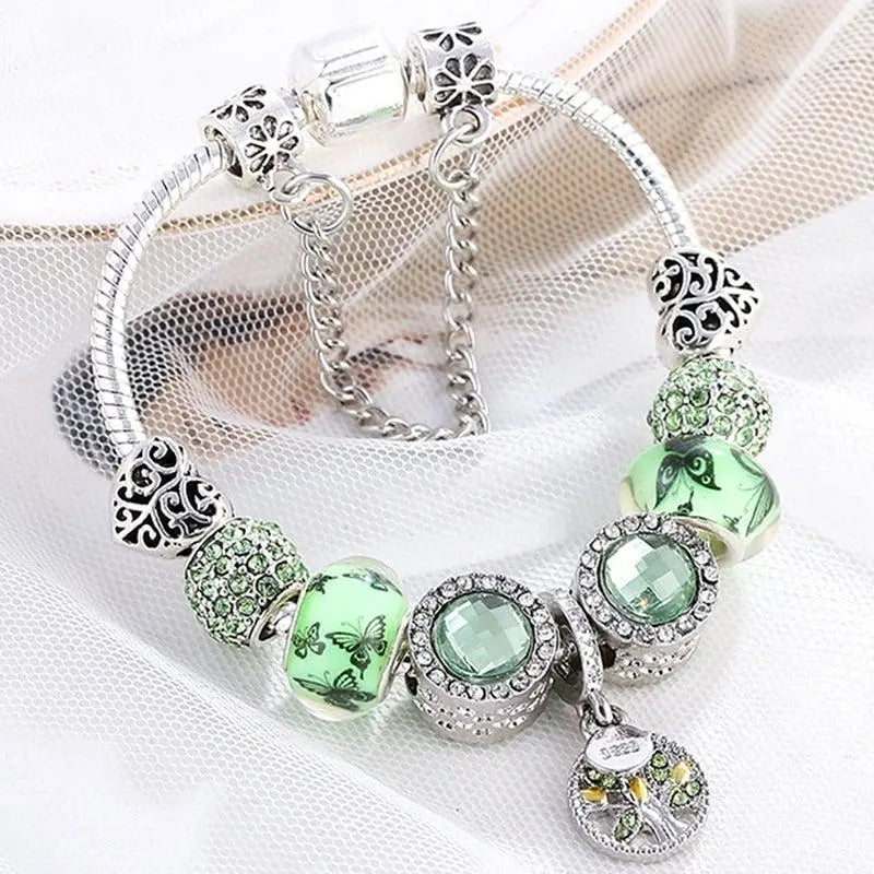 Bracciale con Cristallo Verde Argentato
