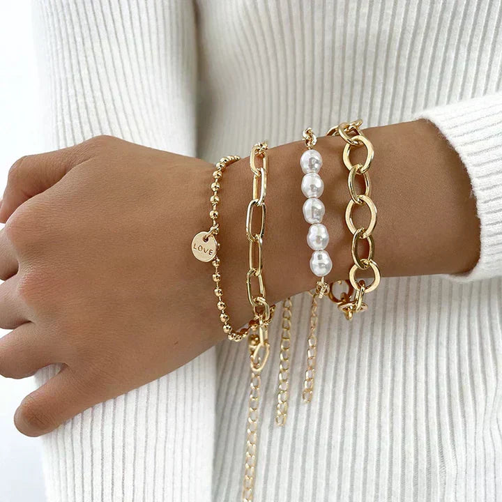 Bracciale con Perline e Perle Dorato
