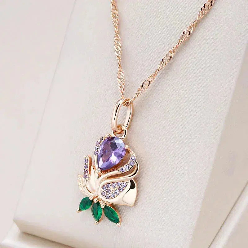Collana Elegante Floreale Oro Rosa