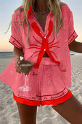 Pallina | Completo corto rosa con stampa lobster