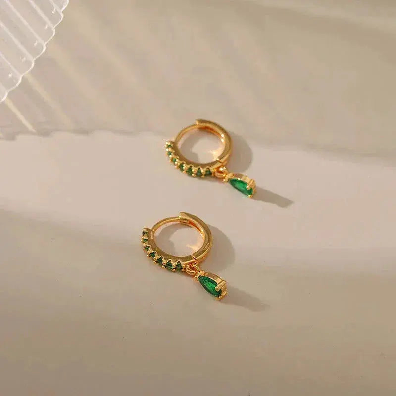 Orecchini con Zirconia e Pietra Verde Dorati