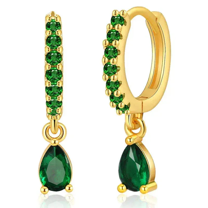 Orecchini con Zirconia e Pietra Verde Dorati