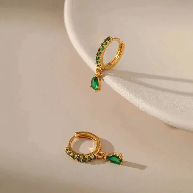 Orecchini con Zirconia e Pietra Verde Dorati