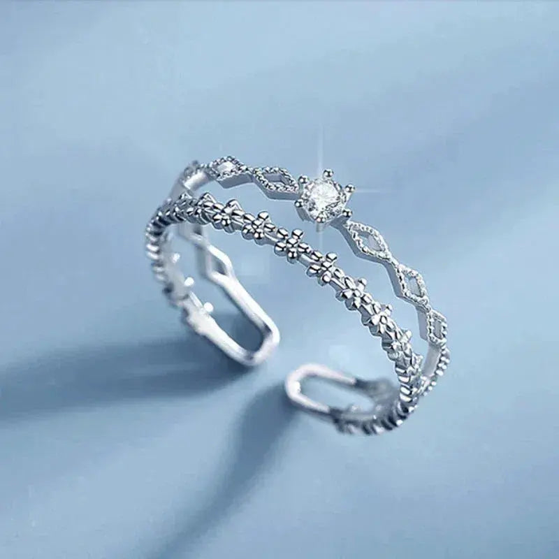 Anello Regolabile con Zirconia Argentato