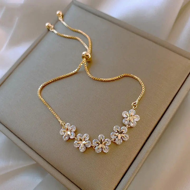 Bracciale Floreale con Cristallo Dorato