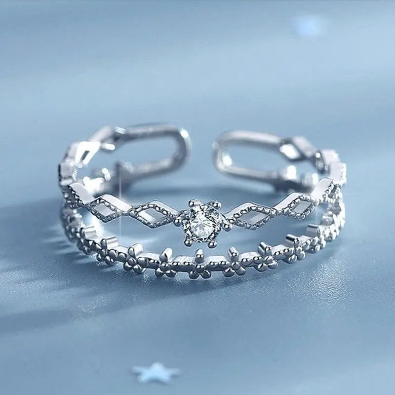 Anello Regolabile con Zirconia Argentato