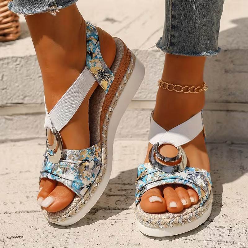 Sandali Platform in Tessuto Jacquard con Dettaglio Argento
