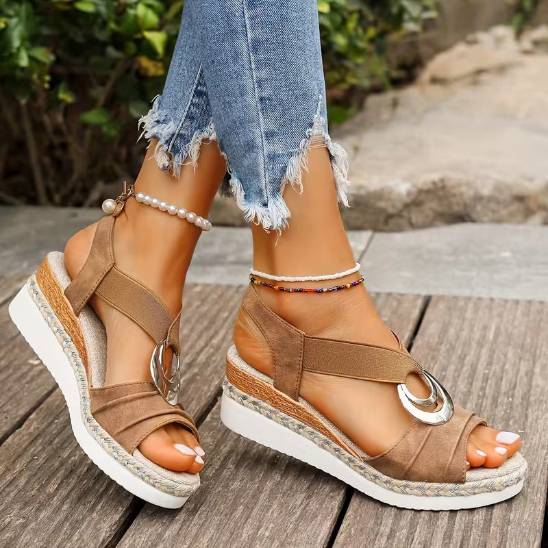 Sandali Platform in Tessuto Jacquard con Dettaglio Argento