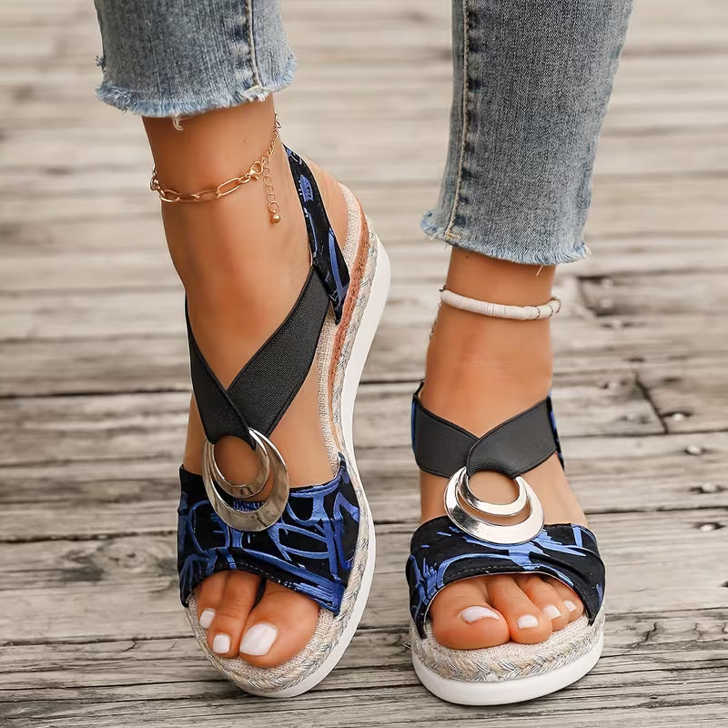 Sandali Platform in Tessuto Jacquard con Dettaglio Argento