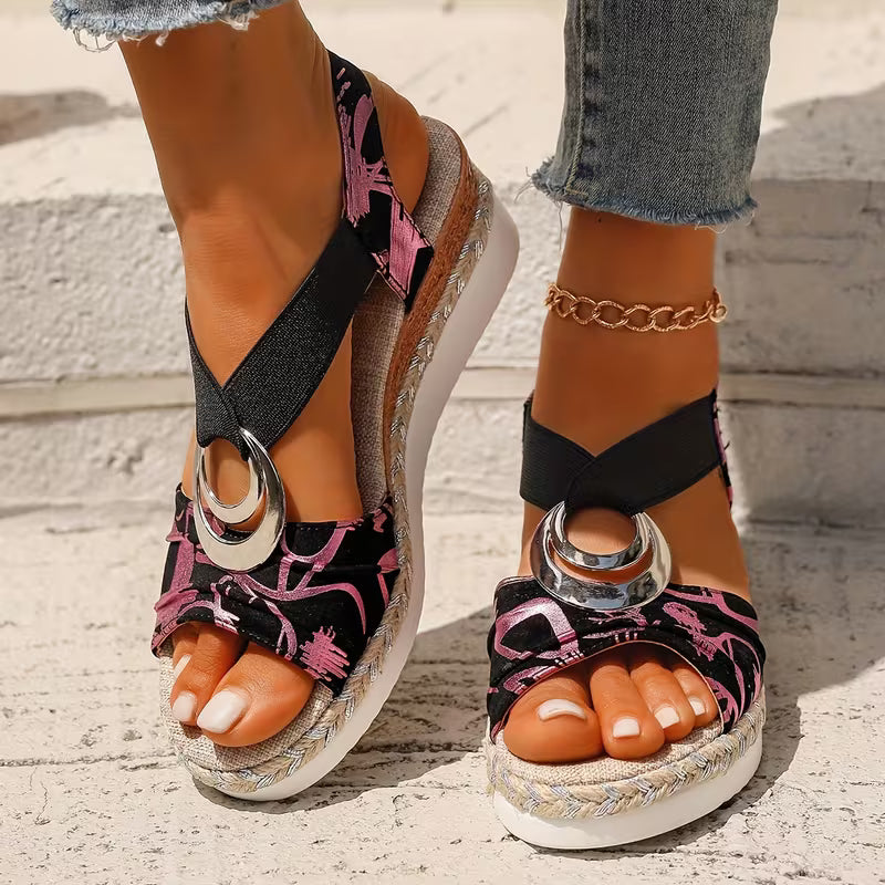 Sandali Platform in Tessuto Jacquard con Dettaglio Argento